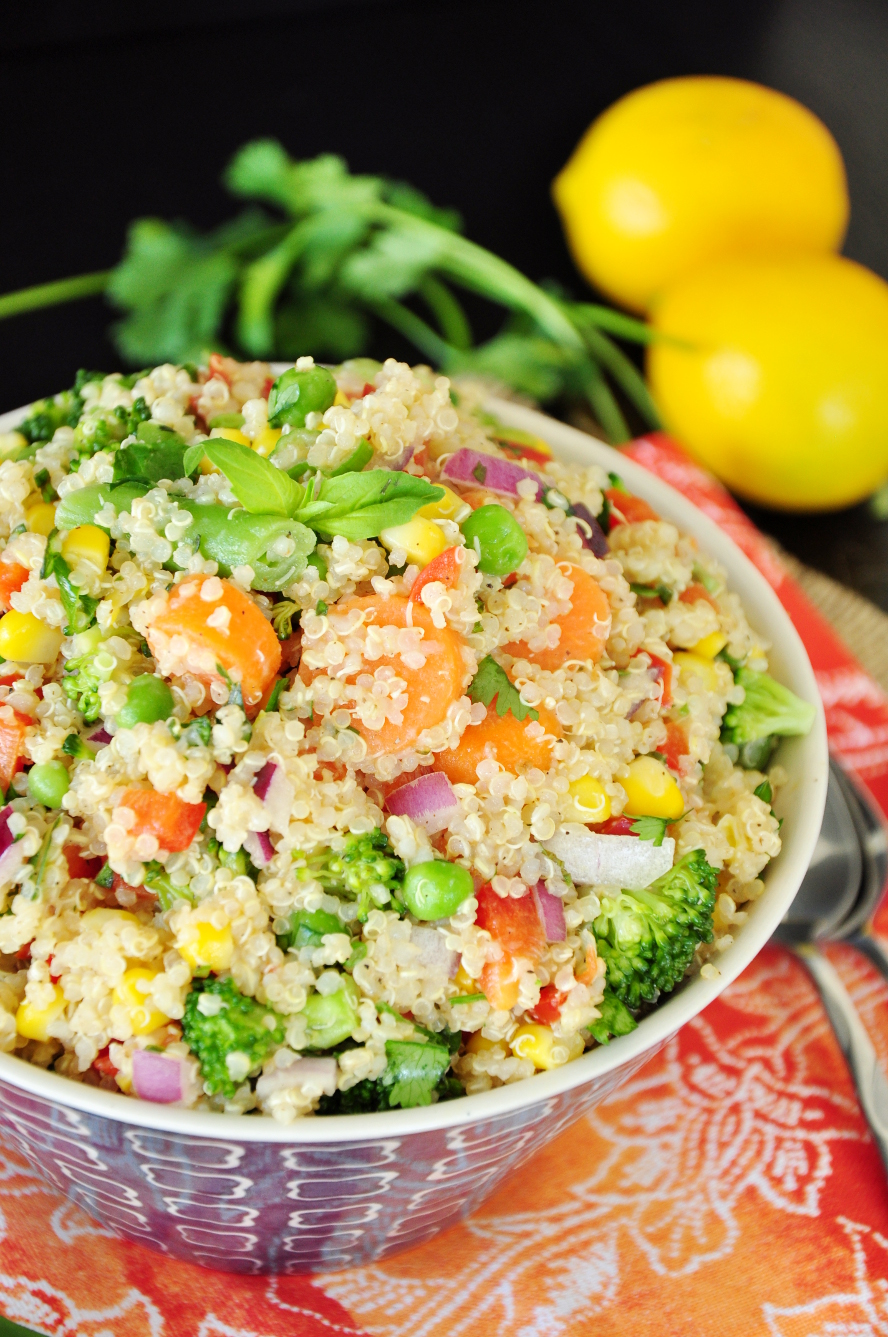 Packed with a variety of vegetables and herbs along with a simple & delicious lemon Dijon dressing, this vegan quinoa bowl is rich in flavor and nutrients.