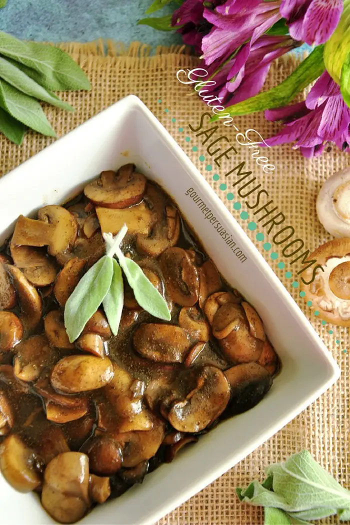 A healthy gluten-free mushroom dish simmered in beef stock with white wine and sage.