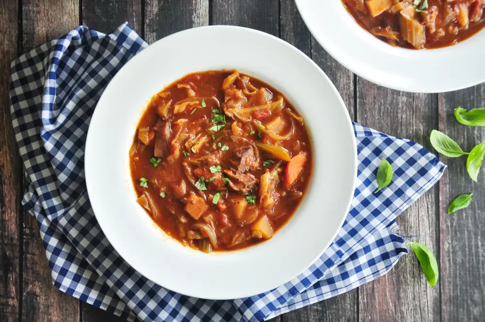 A hearty borscht recipe made with beef stew meat and onion sautéed in a roux and slow cooked in homemade beef bone broth, this Shanghai-style beef borscht makes a delicious comfort meal on a chilly day.