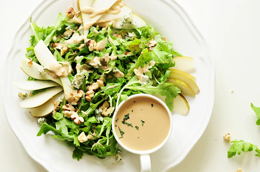 Arugula Pear Salad with Tahini Dressing