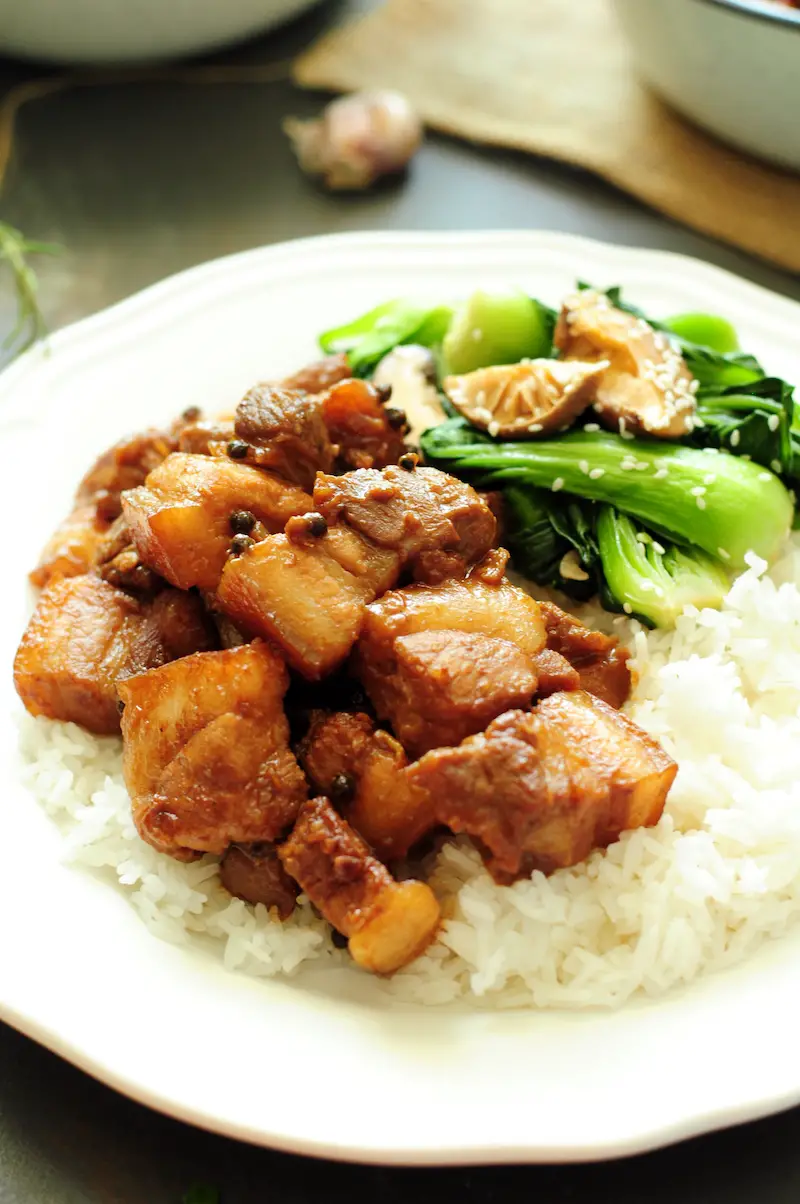 Authentic Filipino Pork Adobo with Veggies and Rice