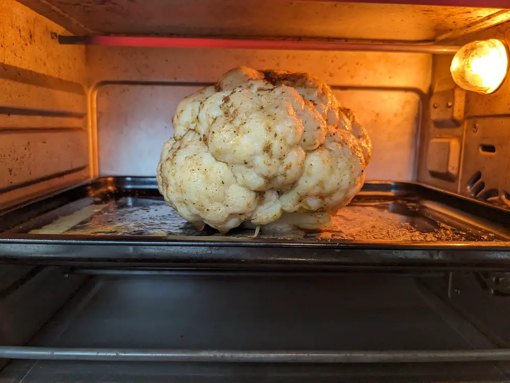 Finish up the sous vide whole cauliflower under the broiler