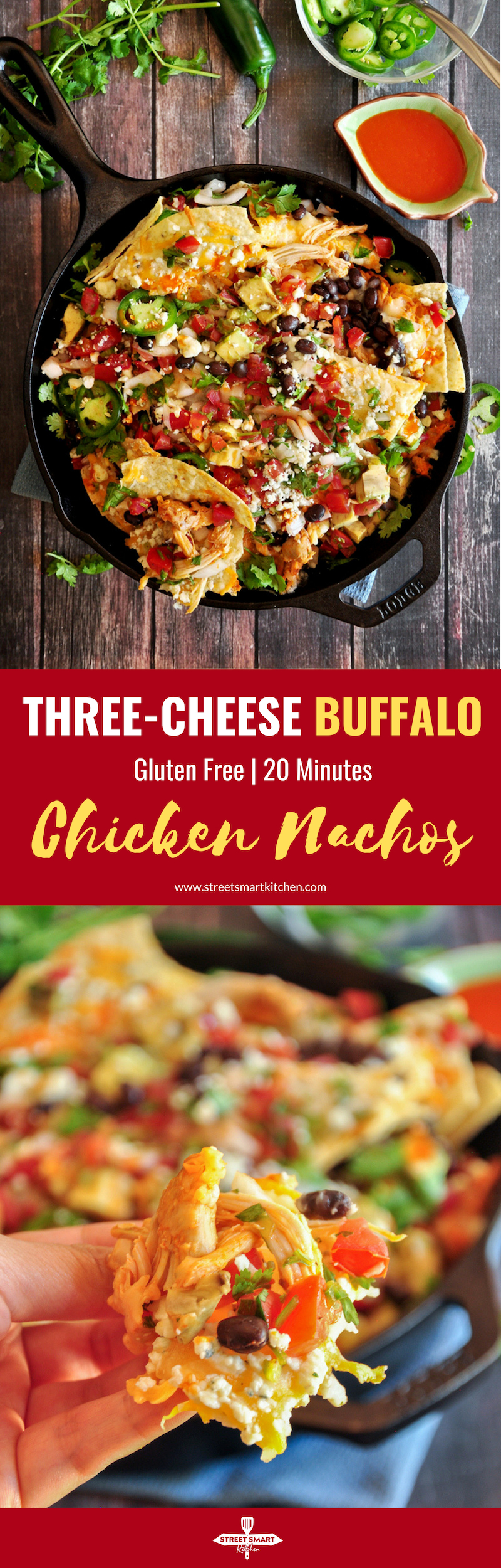 The best gooey, tangy, spicy buffalo chicken nachos you’ve ever had. Loaded with three types of cheese and fresh, Mexican-style ingredients. Ready in 20 minutes.