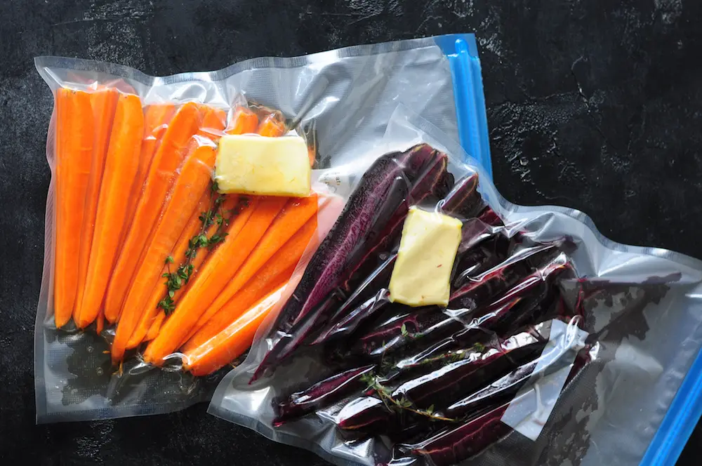 Carrots in sealed sous vide bags