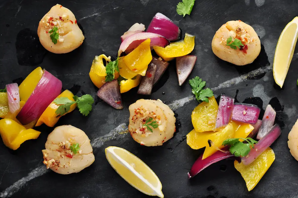 Cedar Plank Beer Scallops with Roasted Vegetables-4