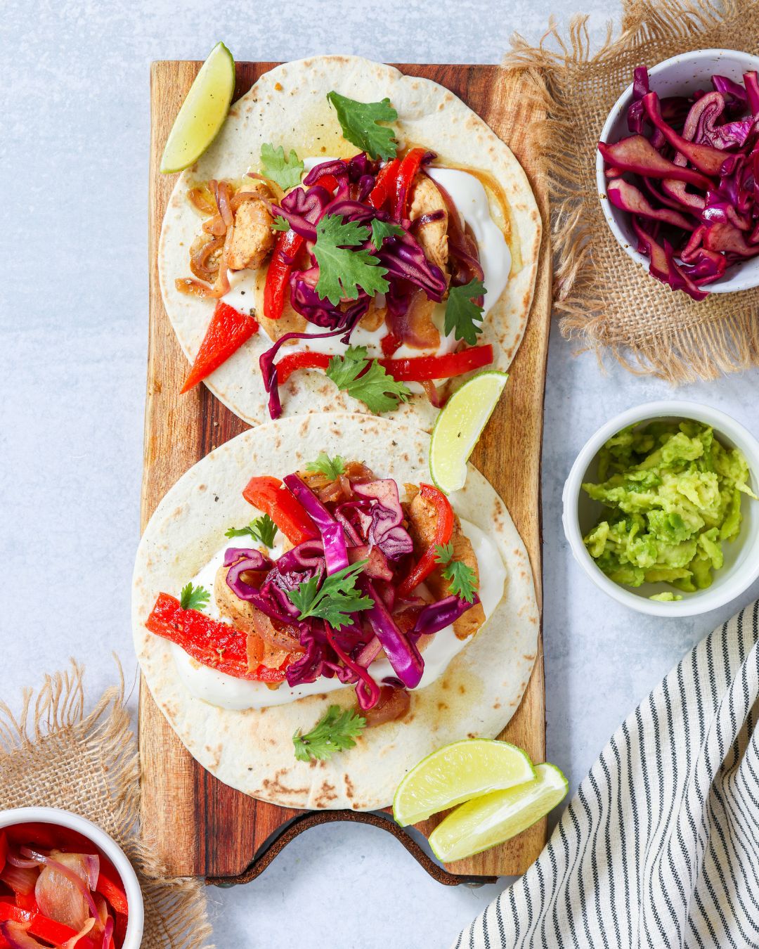These quick Chicken Fajita Tacos come together in 30 minutes with a stovetop method or pre-cooked sous vide chicken for an even faster meal.