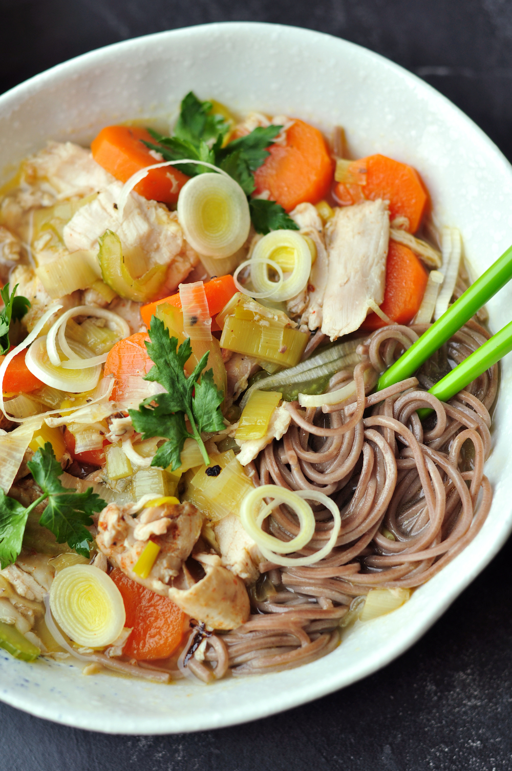 Chicken Leek Soup with Soba Noodles