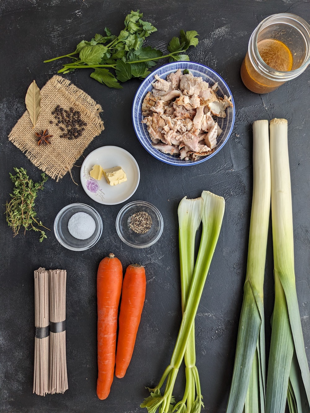 Chicken Leek Soup with Soba Noodles - Ingredients