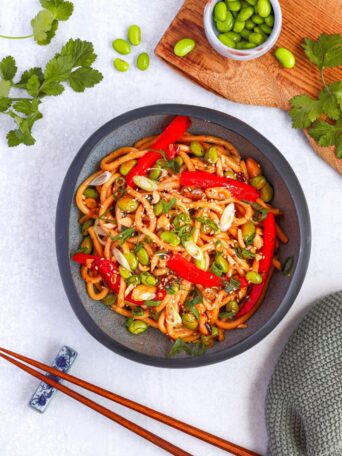 These chili garlic noodles make a quick and addictive meal that's gluten-free and vegan. Ready in 15 minutes.  