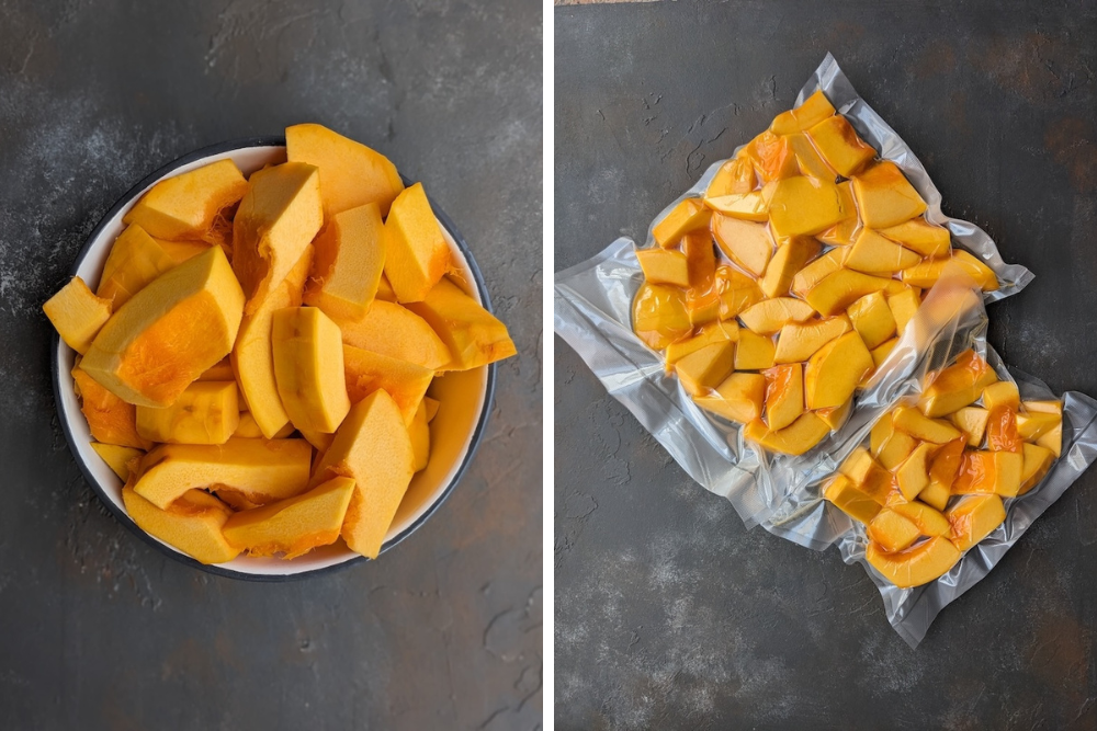 Chopped and vacuum-sealed pumpkin