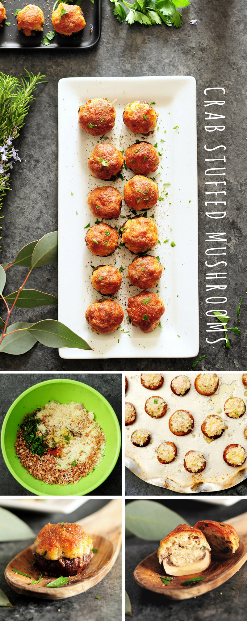 Gluten-free crab filling stuffed into mushrooms and covered with a blanket of cheese, these crab stuffed mushrooms are amazing for a crowd or just for you.