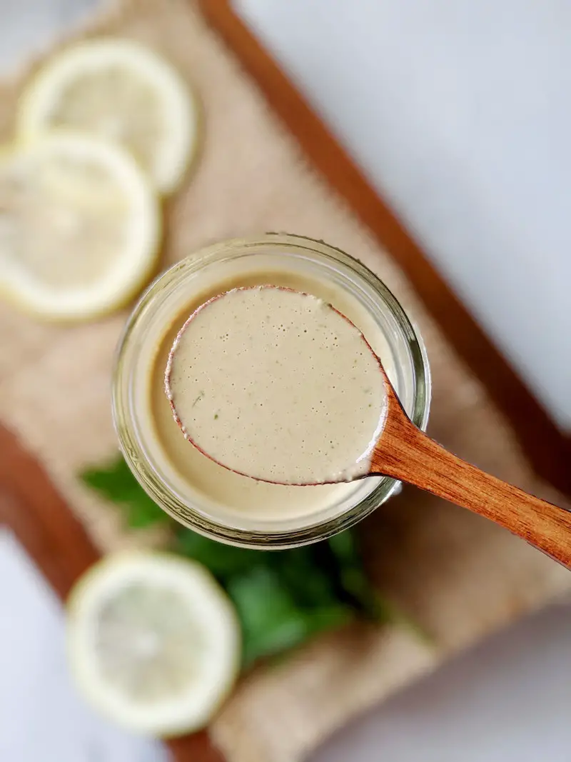 This gluten-free and sugar-free tahini dressing is creamy, savory, nutty, and ready in five minutes. Drizzle it on salads and Buddha bowls, or toss with pasta for a healthy treat.