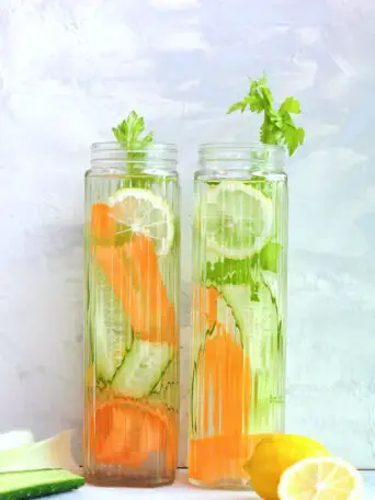 Cucumber Lemon Water with Carrots and Celery in 1-liter Jars