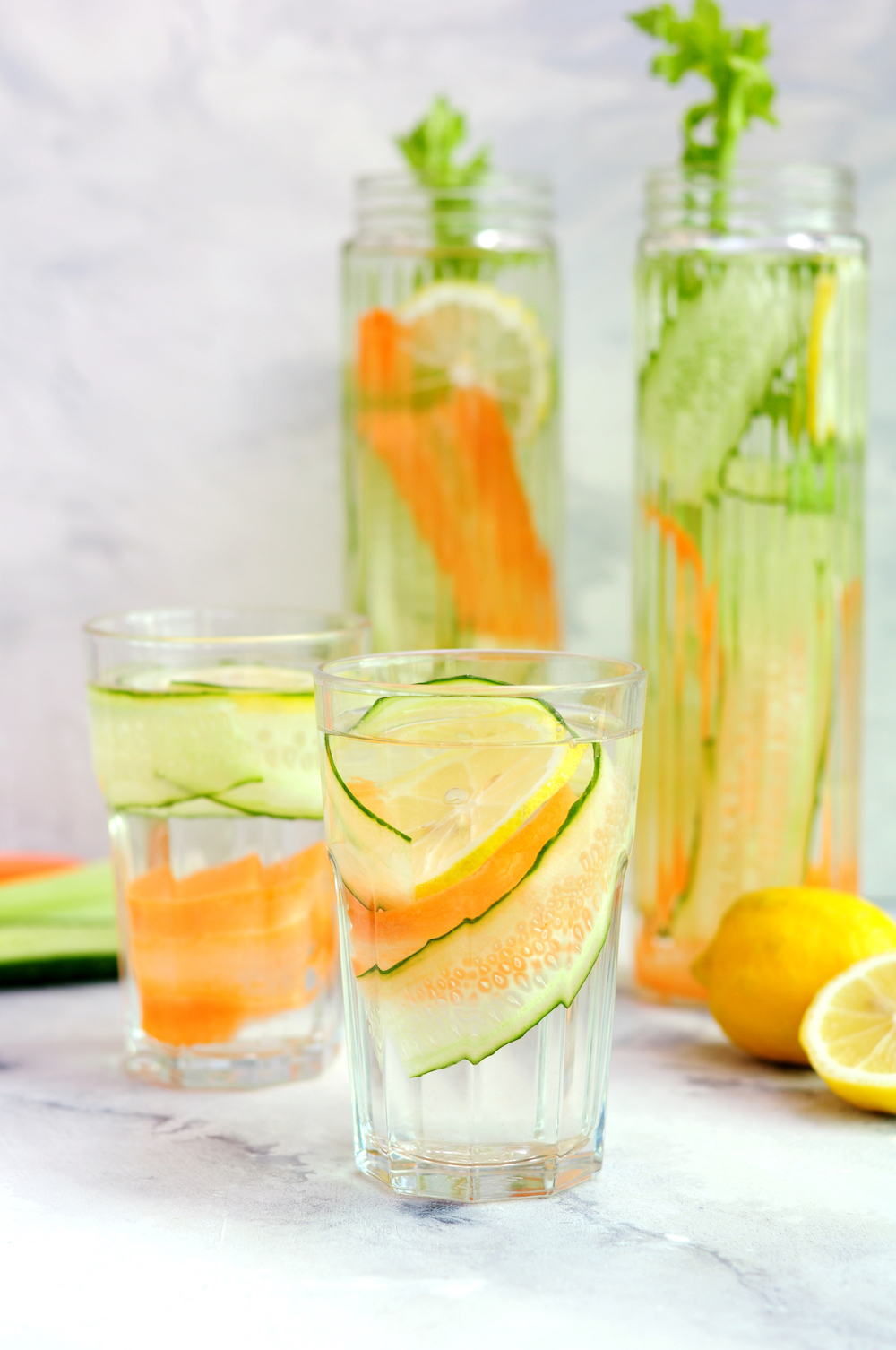 Cucumber Lemon Water with Carrots and Celery