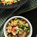 Cauliflower rice fried w/ loads of veggies & kielbasa in a tasty gluten-free sauce. It’s a savory low-carb meal you can make for your family in 30 minutes.