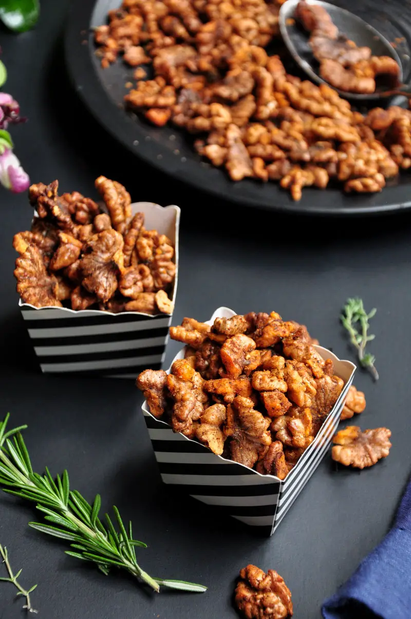 These spiced roasted walnuts make the perfect salad topper or healthy snack. Easy, versatile, and done in 20 minutes. They are gluten-free and 100% vegan.