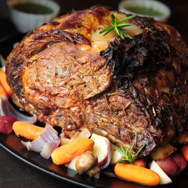 Dijon & Herb Rubbed Rib Roast with Chimichurri Sauce