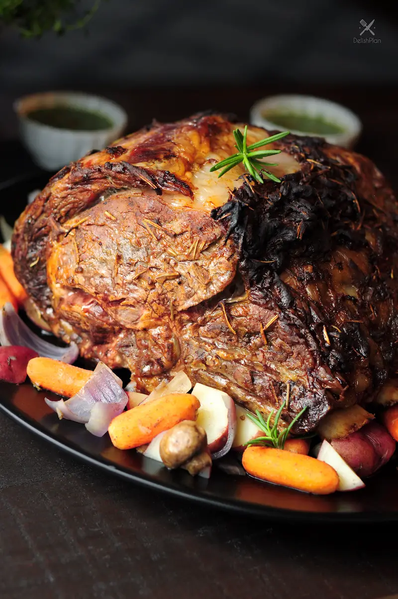 Dijon & Herb Rubbed Rib Roast with Chimichurri Sauce