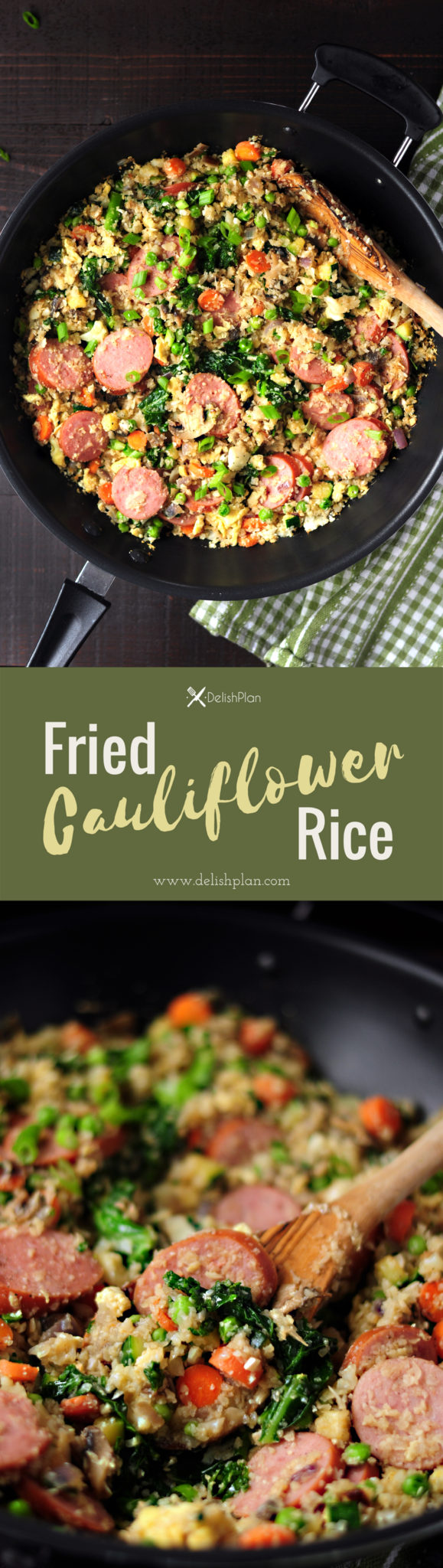 Cauliflower rice fried w/ loads of veggies & kielbasa in a tasty gluten-free sauce. It’s a savory low-carb meal you can make for your family in 30 minutes.