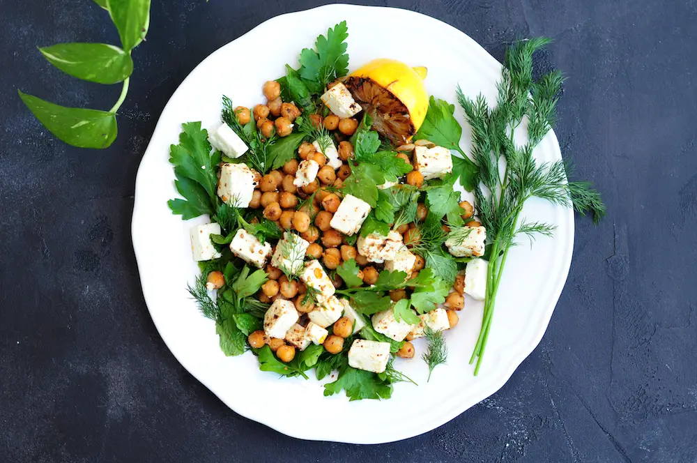 Fresh Herb Salad With Feta, Toasted Chickpeas, and Warming Spices