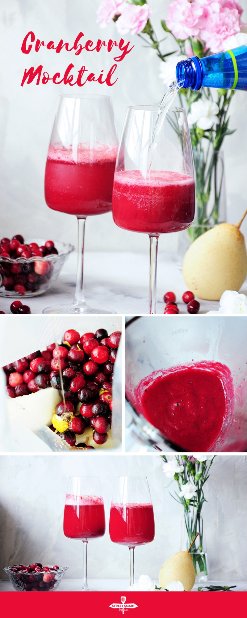 This fresh pear and cranberry mocktail is healthy, full of flavor, and lower in sugar than most fruity drinks. Perfect for the holidays or girls’ nights in.