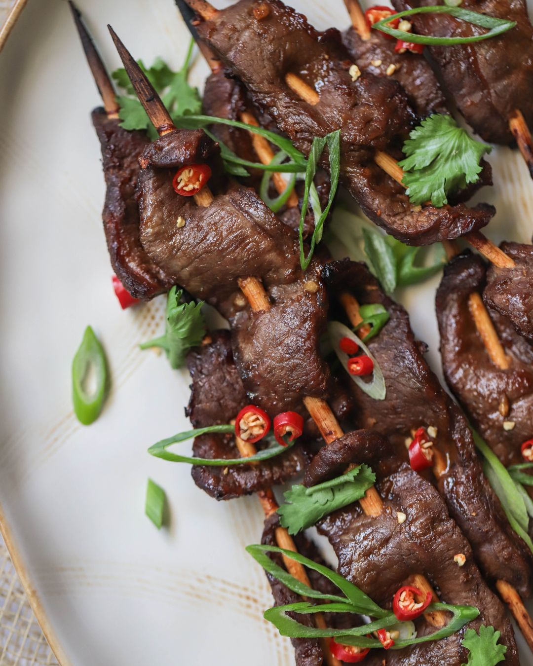 Make juicy ginger beef skewers with a sweet-savory marinade of tamari, garlic, and fresh ginger. Ready in 20 minutes — perfect for your next grill night.