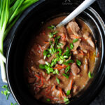 Mongolian beef recipe made gluten free in a slow cooker! This is a perfect recipe for slow cooker beginners or for those who just want a simple dump meal.