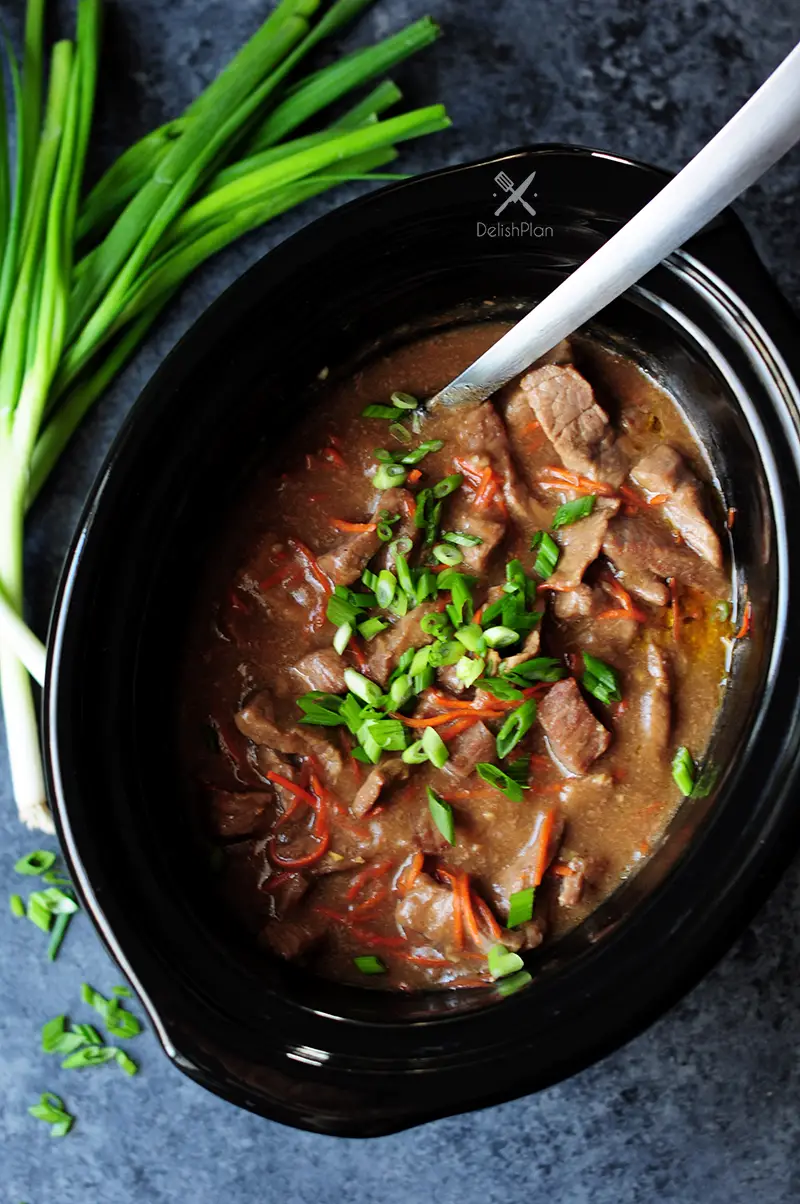 Mongolian beef recipe made gluten free in a slow cooker! This is a perfect recipe for slow cooker beginners or for those who just want a simple dump meal.