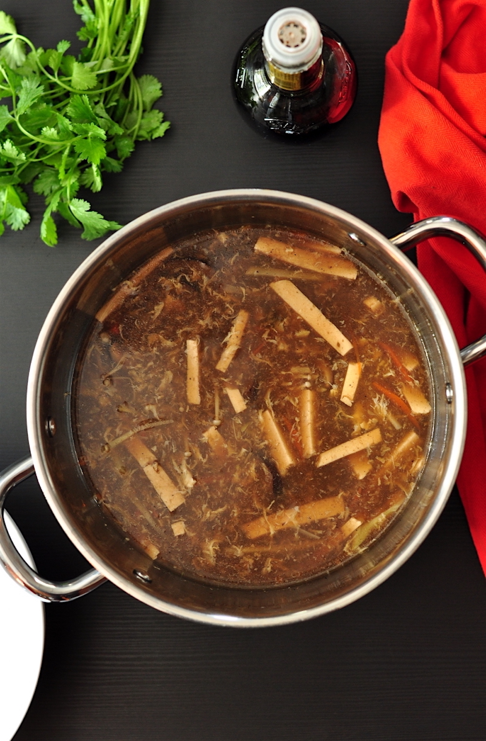 Hot and Sour Soup in a soup pot