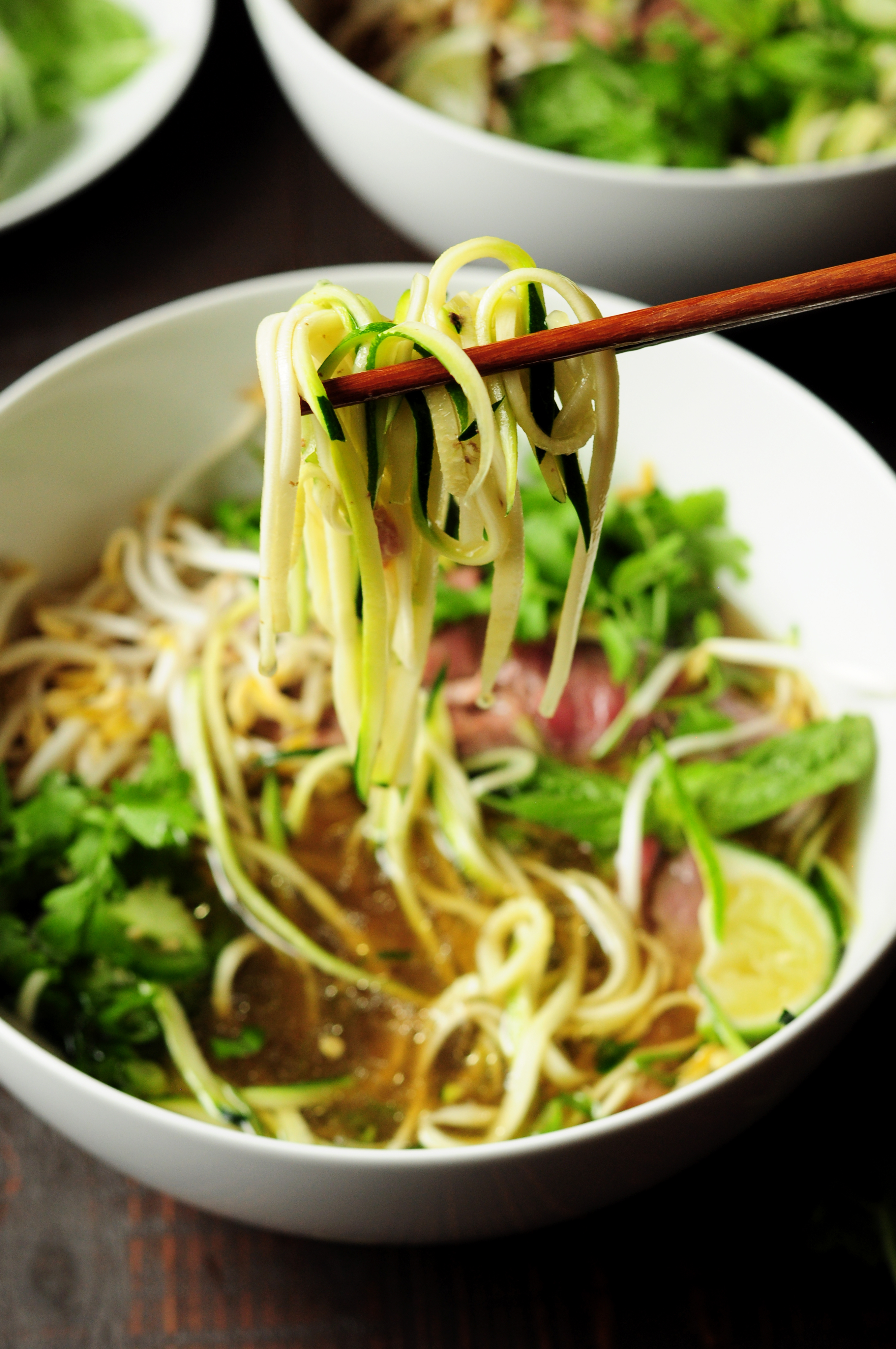 Learn how to make pho with zucchini noodles and bone broth in just 30 minutes. Once you have learned the technique, you'll want to make pho ALL THE TIME. 