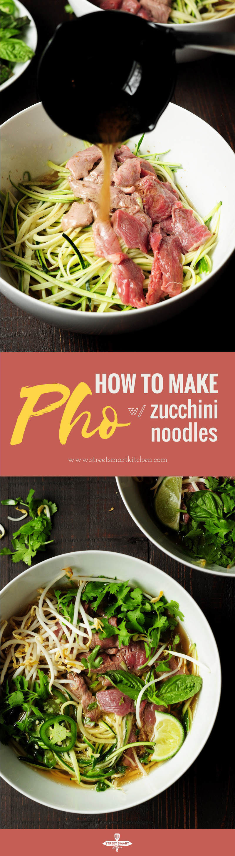 Learn how to make pho with zucchini noodles and bone broth in just 30 minutes. Once you have learned the technique, you'll want to make pho ALL THE TIME. 