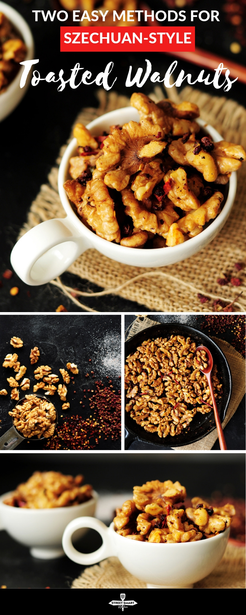 Two easy methods to show you how to toast walnuts, or any nuts, plus a recipe for a spicy and delicious Szechuan-style toasted walnuts.