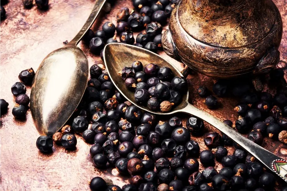 Juniper berries with spoons