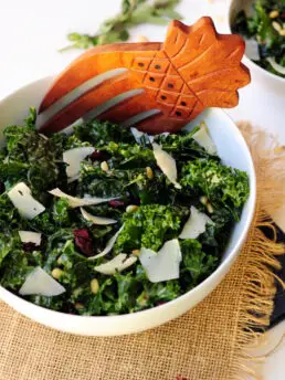 Massaged Kale Salad with Pine Nuts and Dried Cranberries
