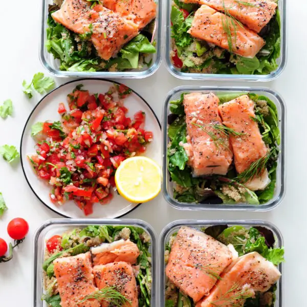 Sous vide salmon fillets with crispy skin paired with classic pico de gallo and a simple quinoa salad, this healthy and delicious meal is loaded with protein, omega-3 fatty acids, and vitamins.