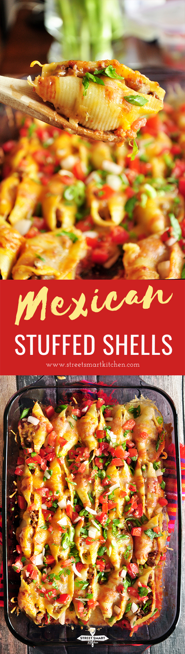These Mexican stuffed shells are a fun twist on your traditional Mexican meal: full of spice, packed with flavor, and guaranteed to be a crowd pleaser.