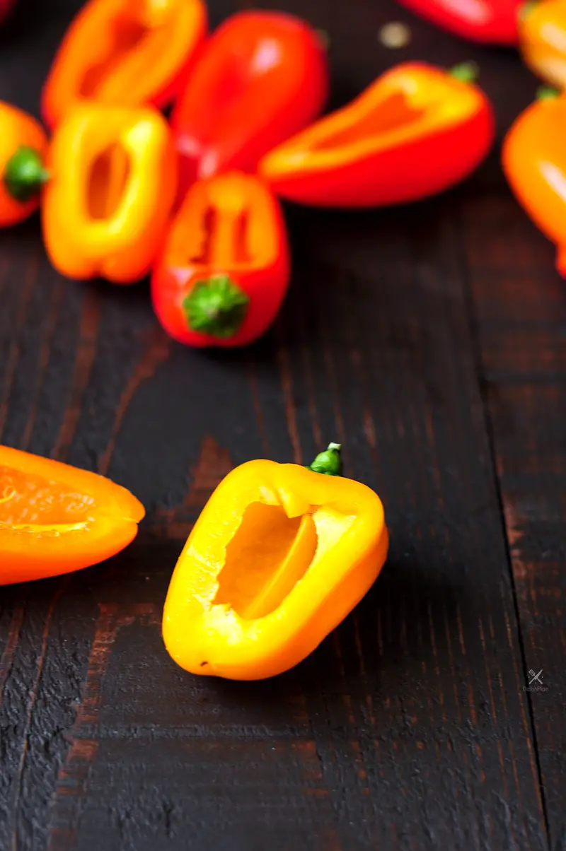 Colorful bites full of flavor. These stuffed peppers make an ideal snack for the family or a get-together as a pretty finger food everyone can dip and eat!