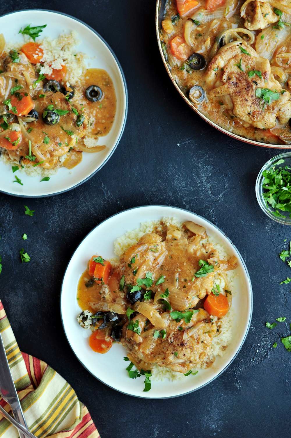 Moroccan-Style Sous Vide Chicken Thighs (Chicken Tagine) served over couscous