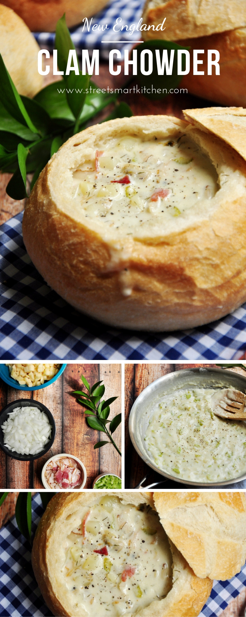 This authentic New England Clam Chowder recipe was recreated after a trip to Boston. Serve it in a bread bowl to make it extra comforting and hearty!