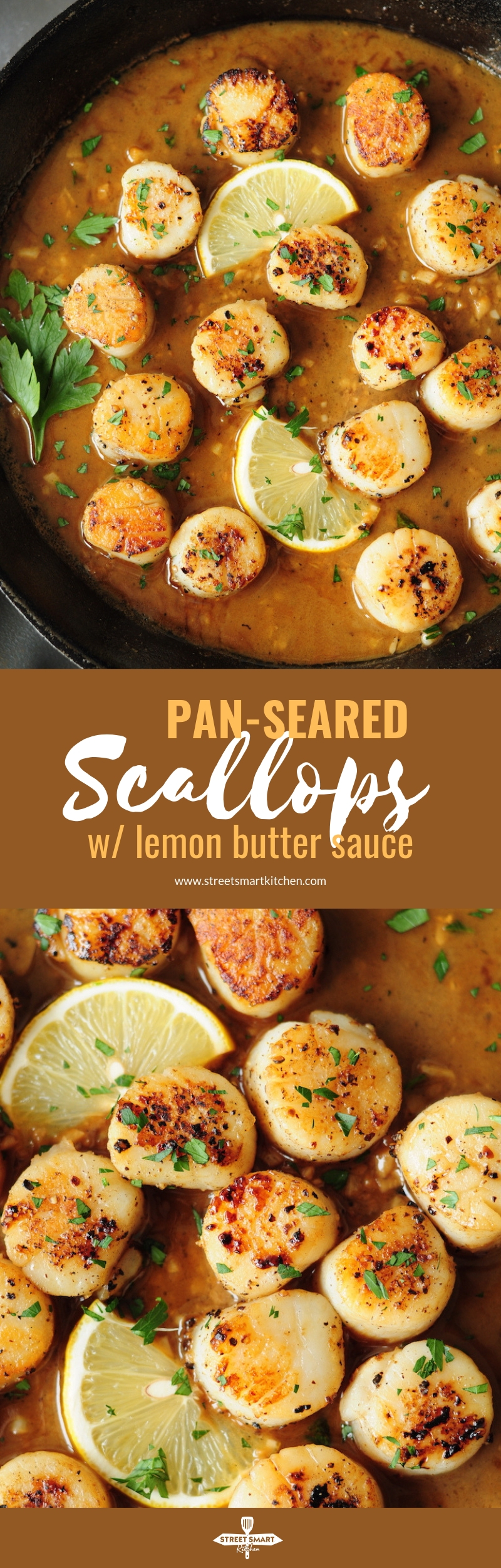 Perfectly pan-seared scallops served with a lemon butter sauce... this scallop recipe is the easiest gourmet dish you can make on a weeknight in just 15 minutes.