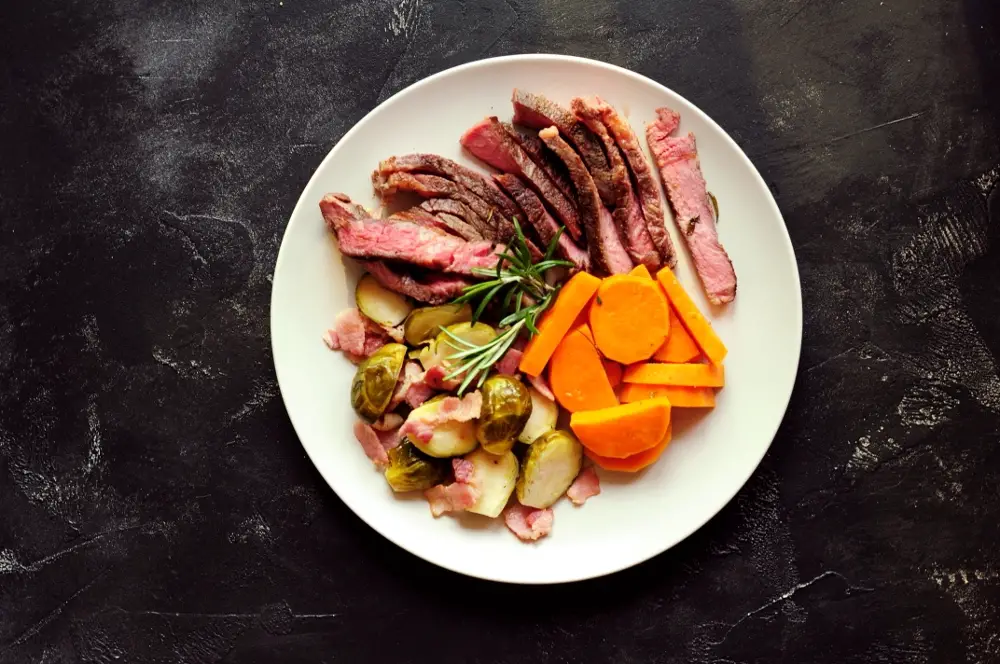 Perfect Sous Vide Steak with Brussels Sprouts and Sweet Potatoes