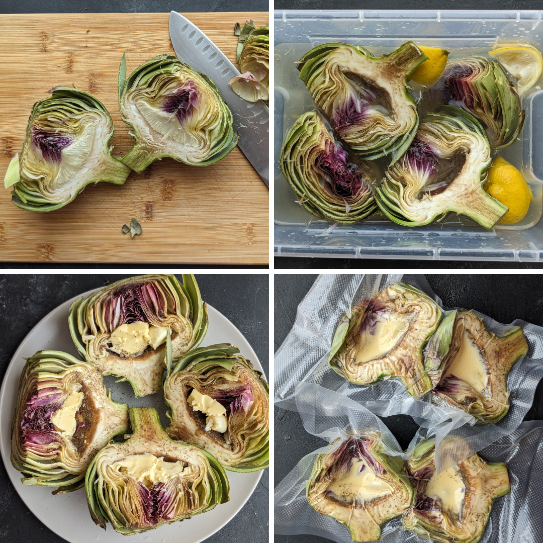 Prepping the artichokes