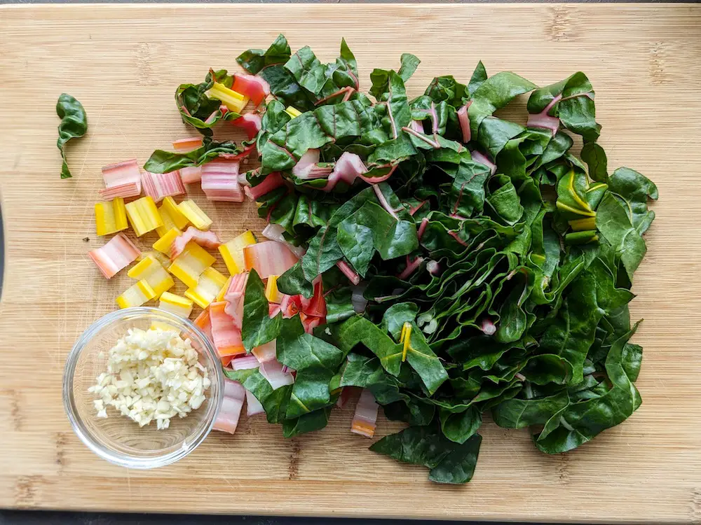 Cut the Swiss chard into thin shreds including the stems.