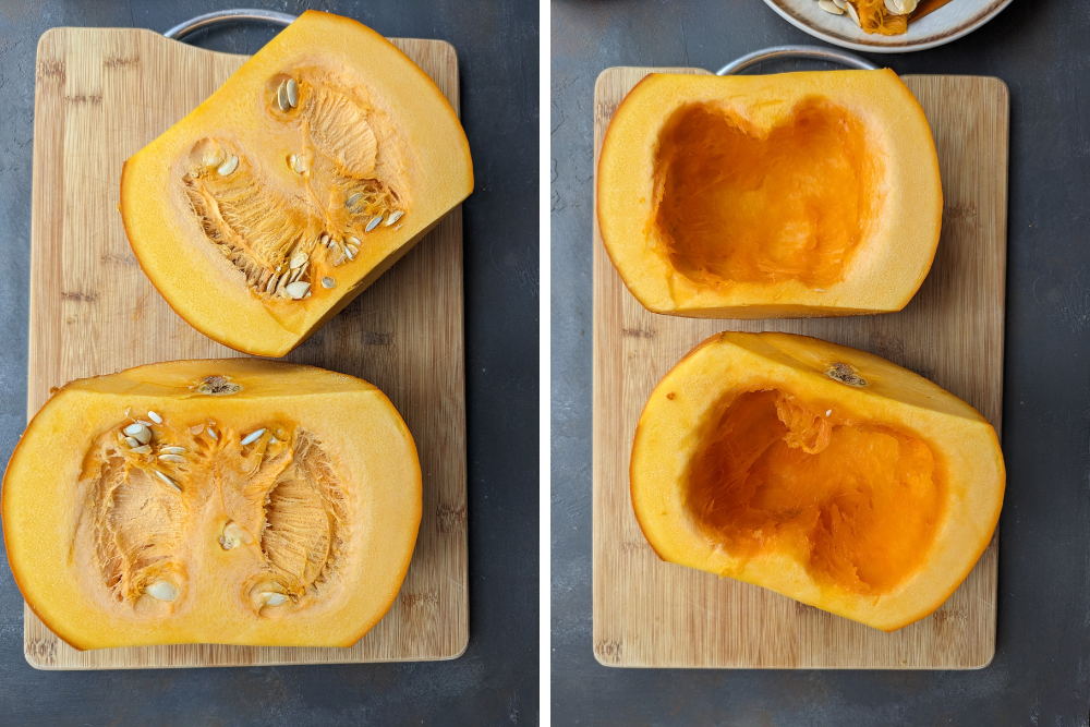 Pumpkin before and after deseeding