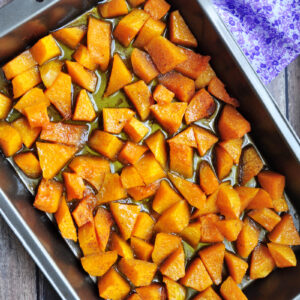 This is not your regular roasted butternut squash. It's sweet and savory with garlic and cinnamon to enhance the flavor even more.