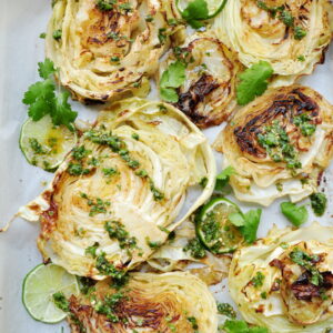 Roasted Cabbage Steaks with Spicy Lime and Cilantro Sauce