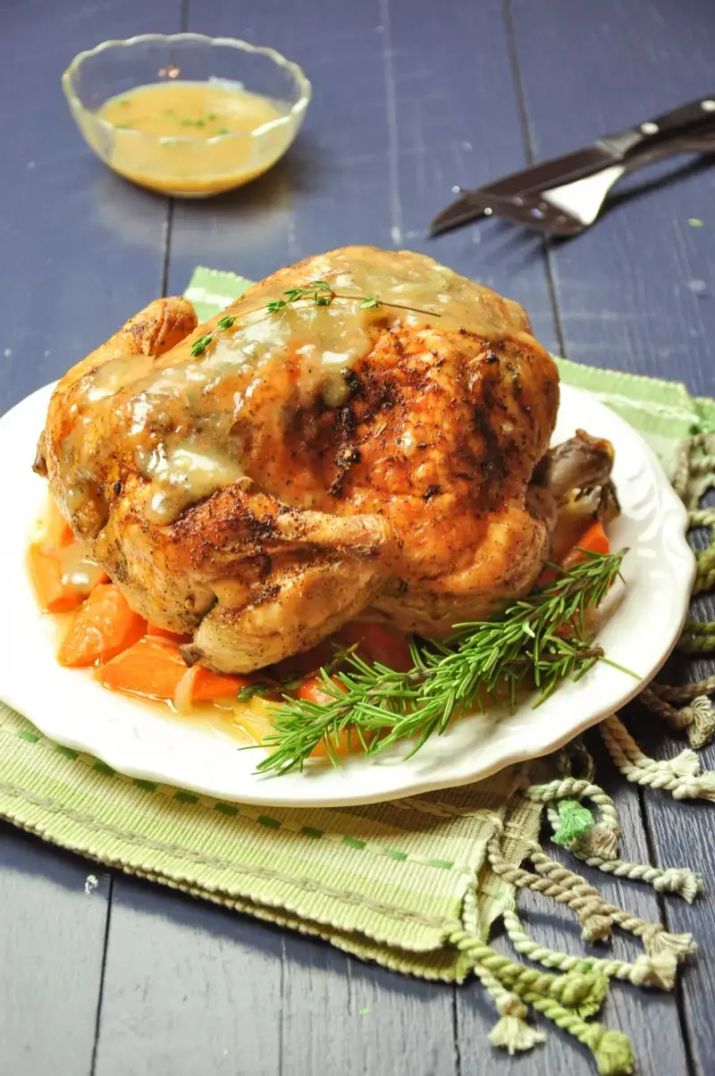 Roasted Lemon Herb Whole Chicken with Carrots and Onions