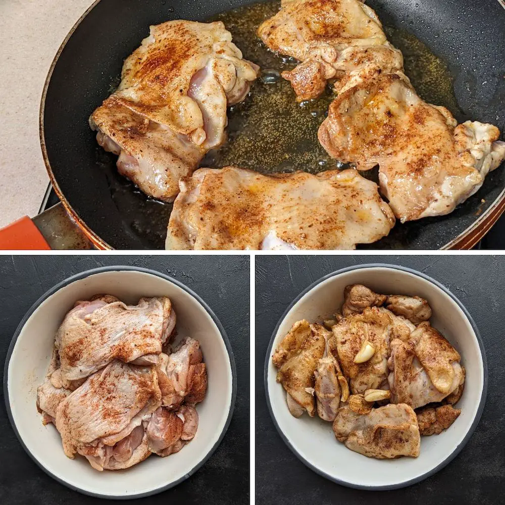 Sear the chicken thighs 