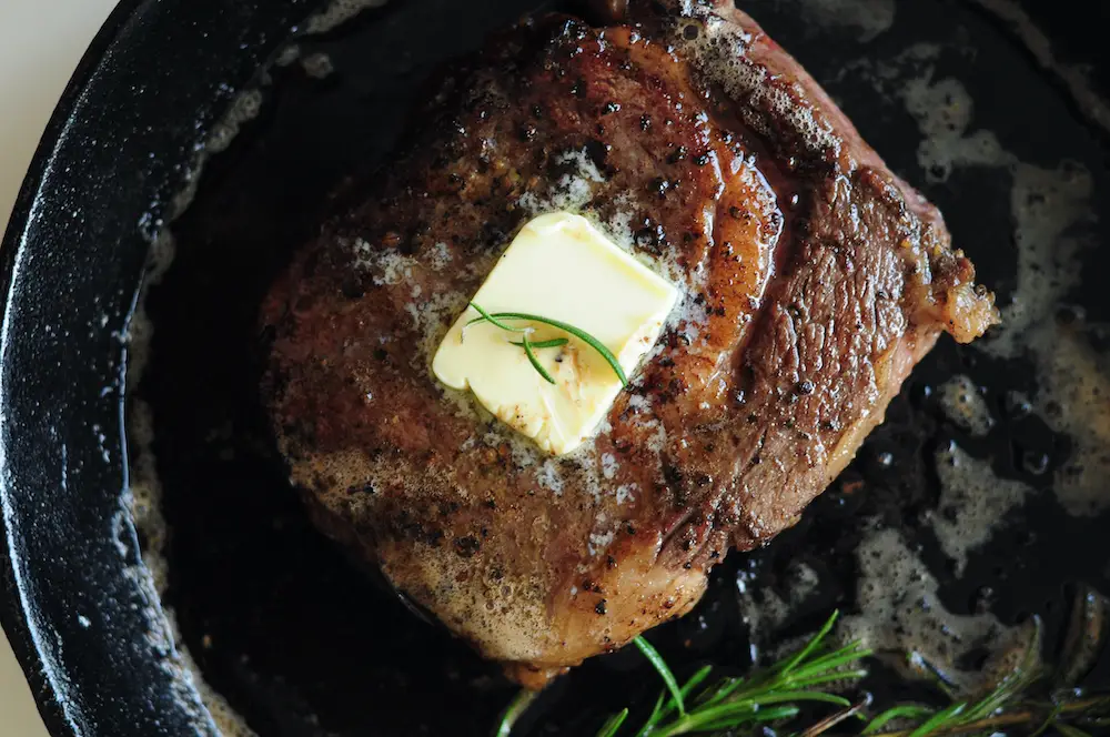 Searing sous vide steak in a cast-iron skillet