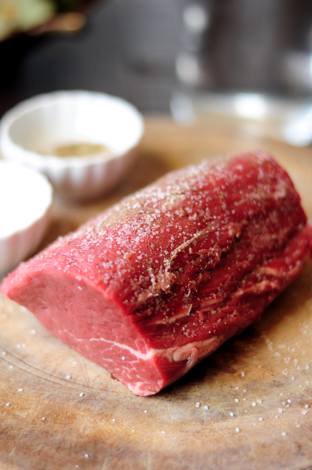 Beef tenderloin seasoned with salt and pepper